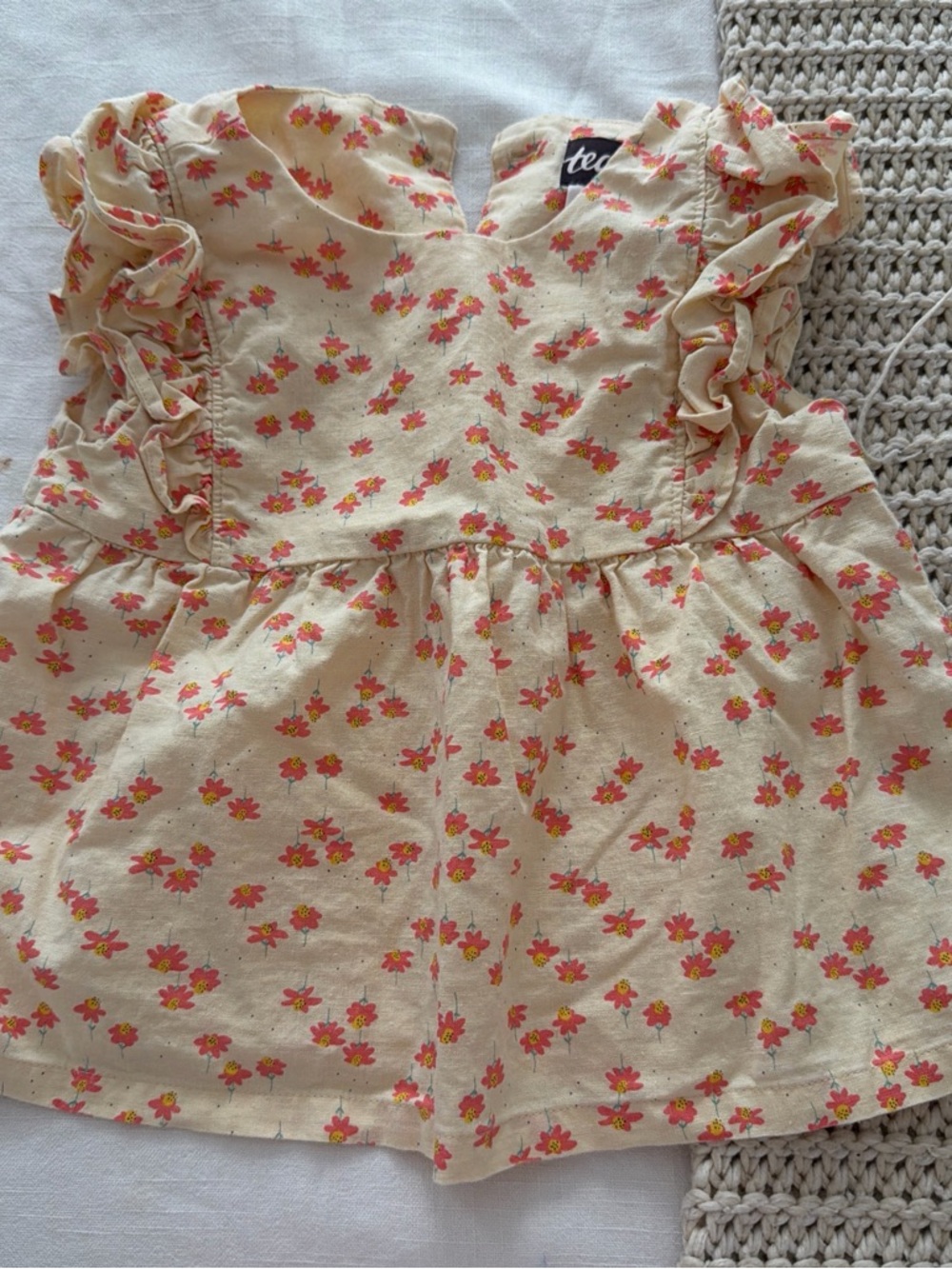Cream Floral Ruffle Kids Blouse with Pink Flowers